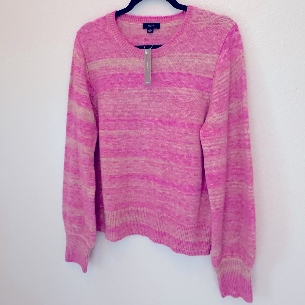 J. Crew Knit Women’s Crew Neck Sweater Size L  Pink and Yellow